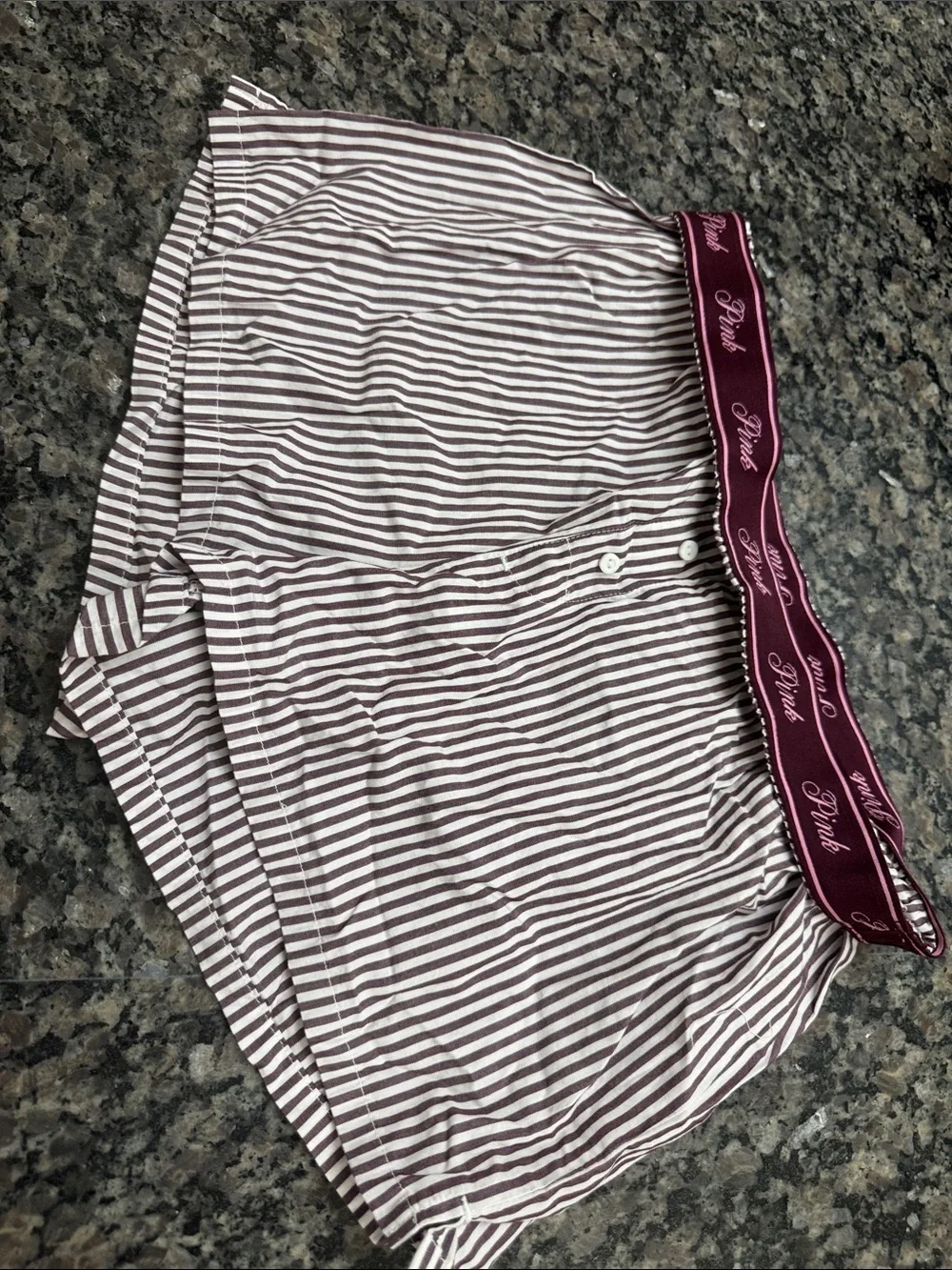 PINK Victoria's Secret cotton White & maroon Striped Boxer sleep Shorts NWT S